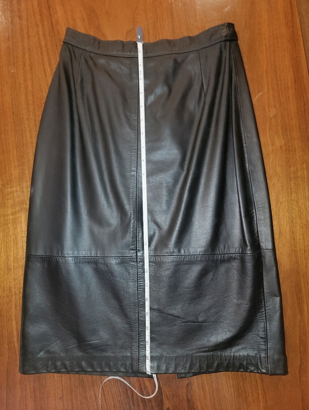 VTG Comint Black Leather Pencil Skirt High Waist Split Front Midi Size 5/6 - Picture 8 of 16
